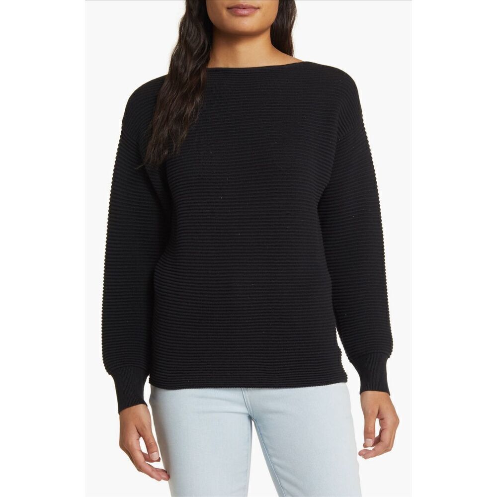 Tommy Bahama Bonita Sequin Ottoman Boat Neck Long Sleeve Sweater XS Black